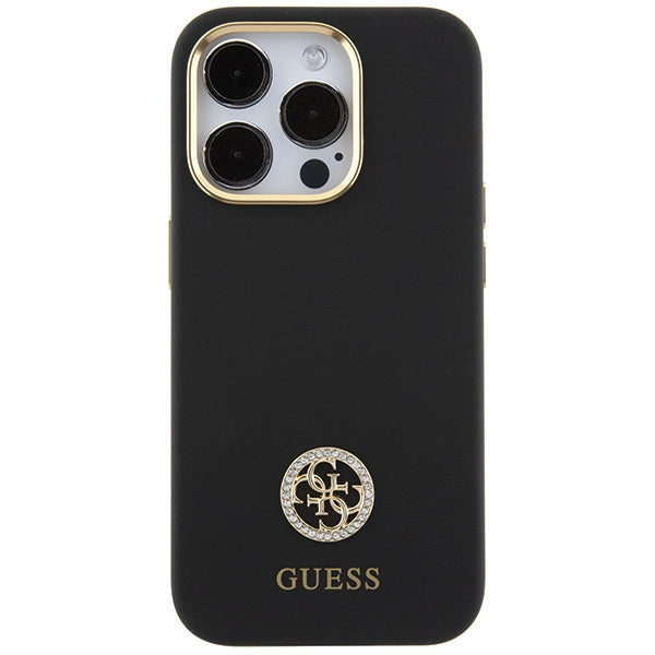 Guess Silicone Logo Strass 4G Case for iPhone 15 Pro - Black
