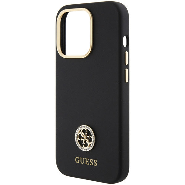 Guess Silicone Logo Strass 4G Case for iPhone 15 Pro - Black