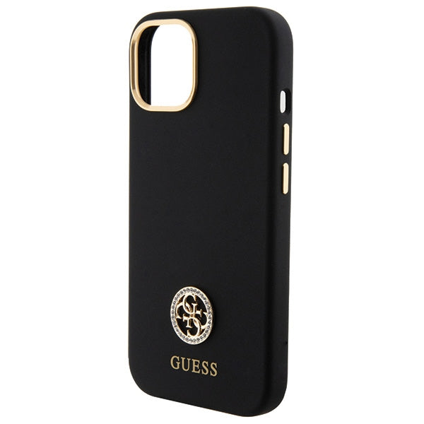 Guess Silicone Logo Strass 4G Case for iPhone 15 - Black