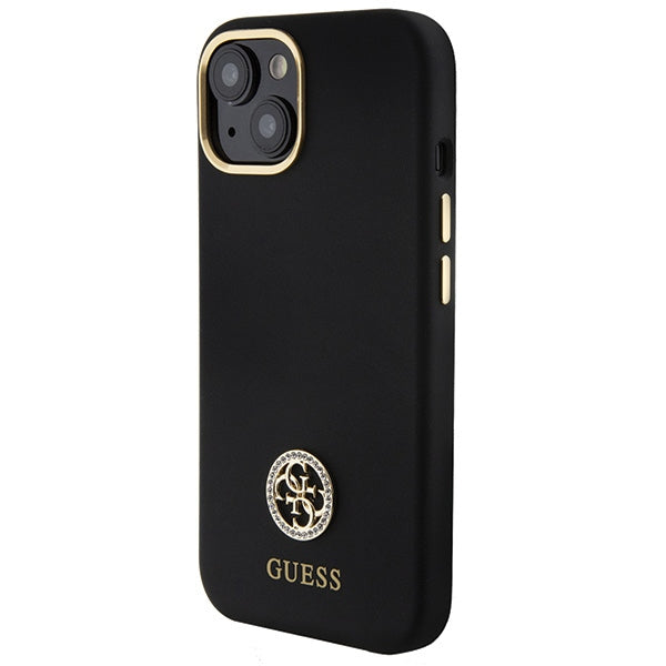 Guess Silicone Logo Strass 4G Case for iPhone 15 - Black