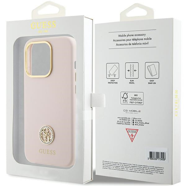 Guess Silicone Logo Strass 4G case for iPhone 15 Pro - light pink