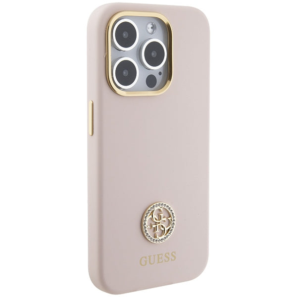 Guess Silicone Logo Strass 4G case for iPhone 15 Pro - light pink