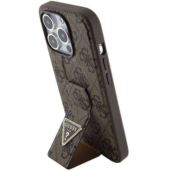 Guess Grip Stand 4G Triangle Strass case for iPhone 15 Pro - brown
