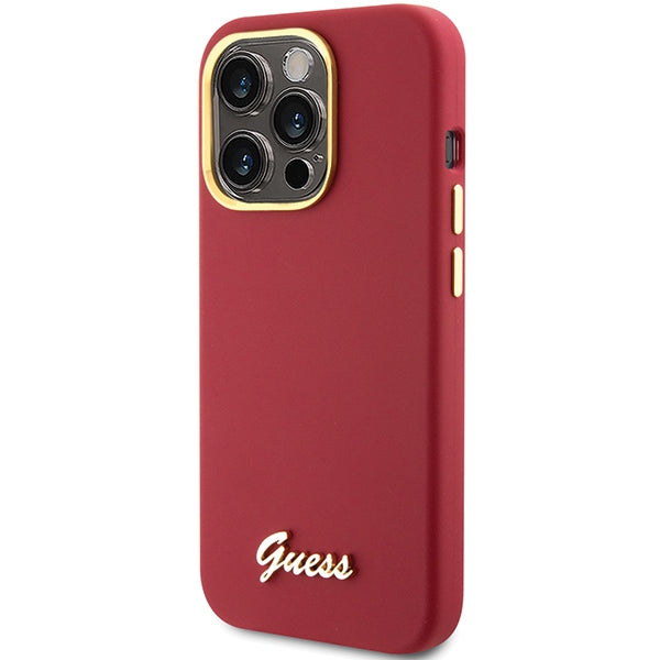 Guess Silicone Script Metal Logo & Frame case for iPhone 15 Pro - red