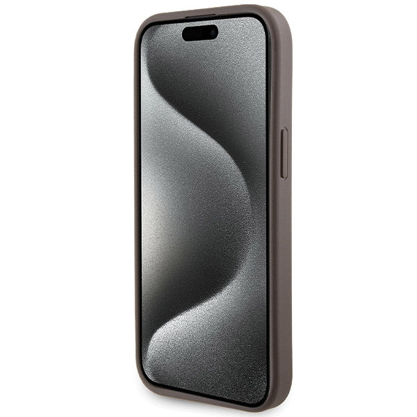 Guess Grip Stand 4G Triangle Strass case for iPhone 15 - brown