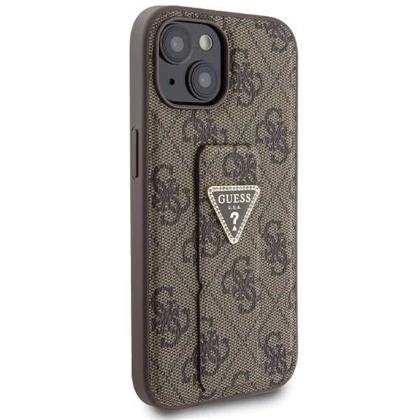Guess Grip Stand 4G Triangle Strass case for iPhone 15 - brown