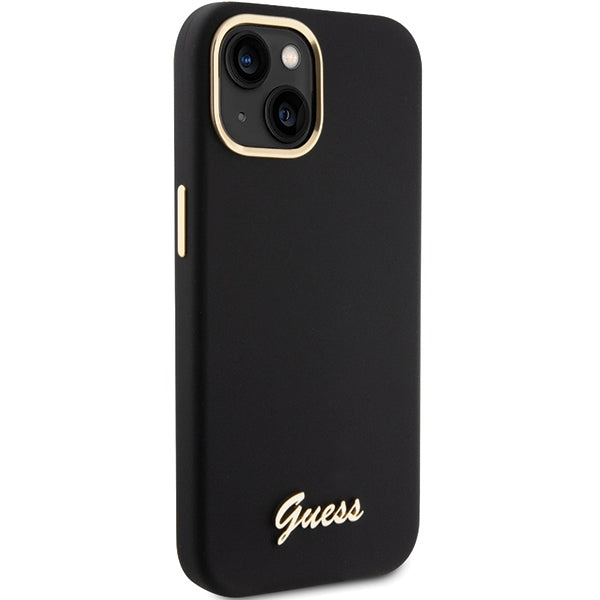 Guess Silicone Script Metal Logo &amp; Frame case for iPhone 15 - black