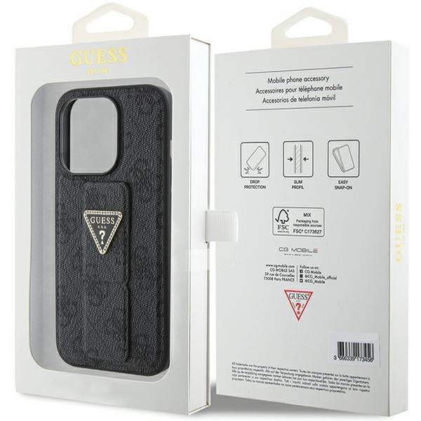 Guess Grip Stand 4G Triangle Strass case for iPhone 15 Pro Max - black