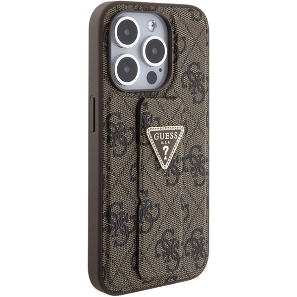 Guess Grip Stand 4G Triangle Strass case for iPhone 15 Pro Max - brown