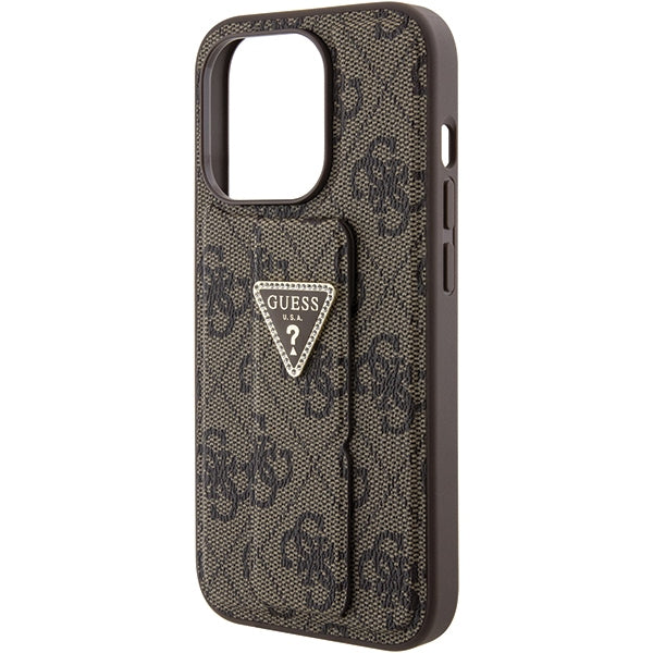 Guess Grip Stand 4G Triangle Strass case for iPhone 15 Pro Max - brown