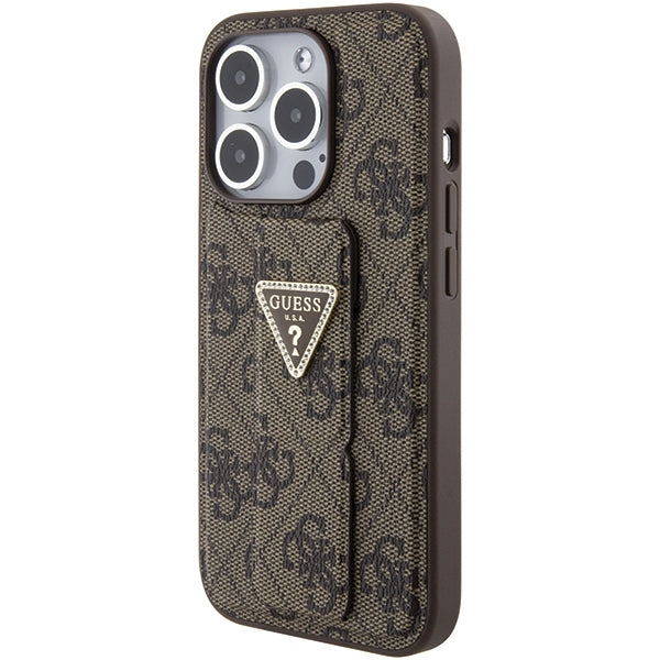 Guess Grip Stand 4G Triangle Strass case for iPhone 15 Pro Max - brown
