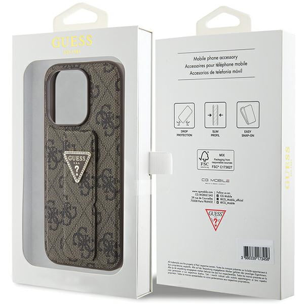 Guess Grip Stand 4G Triangle Strass case for iPhone 15 Pro Max - brown