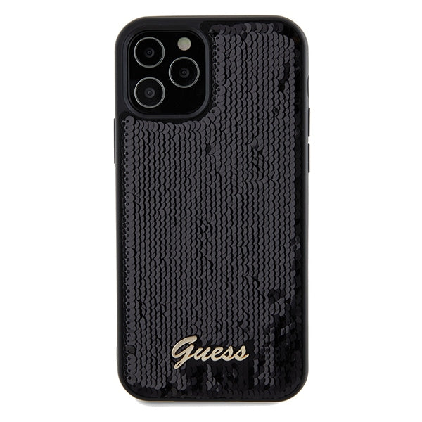 Guess Sequin Script Metal case for iPhone 12/12 Pro - black