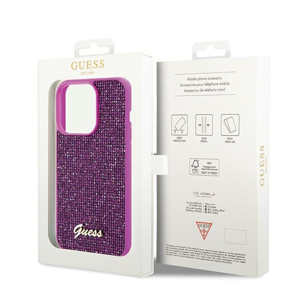 Guess Disco Metal Script case for iPhone 14 Pro - fuchsia