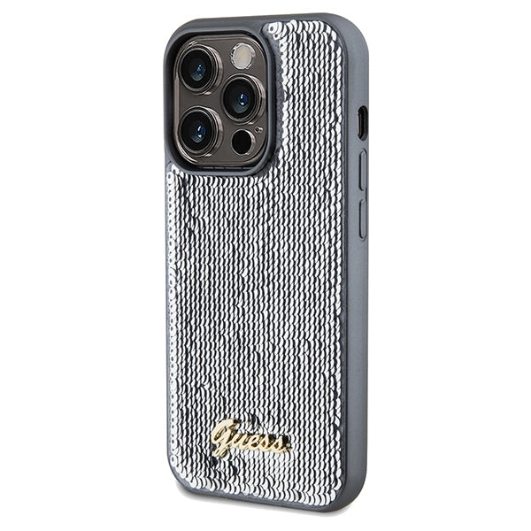 Guess Sequin Script Metal case for iPhone 14 Pro - silver