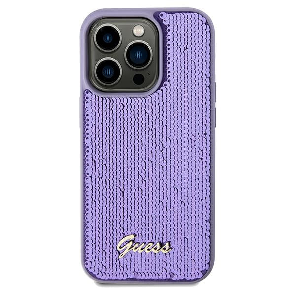 Guess Sequin Script Metal case for iPhone 14 Pro - purple
