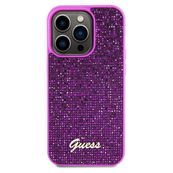 Guess Disco Metal Script case for iPhone 14 Pro Max - fuchsia