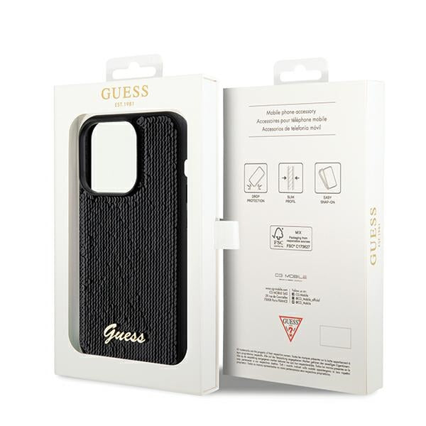 Guess Sequin Script Metal case for iPhone 14 Pro Max - black