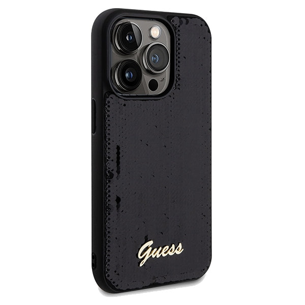 Guess Sequin Script Metal case for iPhone 14 Pro Max - black