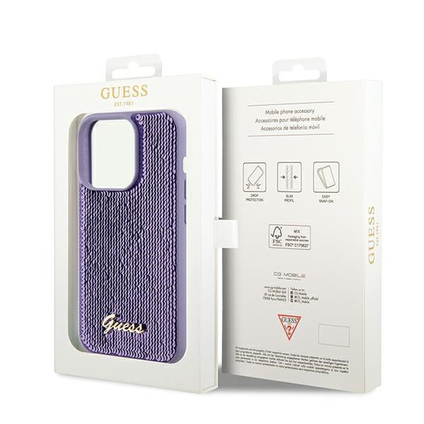 Guess Sequin Script Metal case for iPhone 14 Pro Max - purple