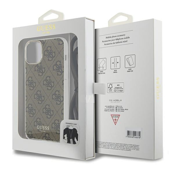 Guess Crossbody Cord 4G Print case for iPhone 15 / 14 / 13 - brown