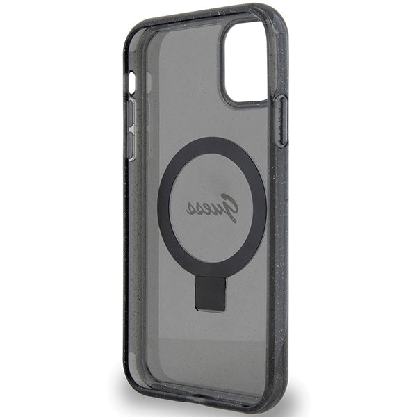 Guess Ring Stand Script Glitter MagSafe case for iPhone 11 / Xr - black