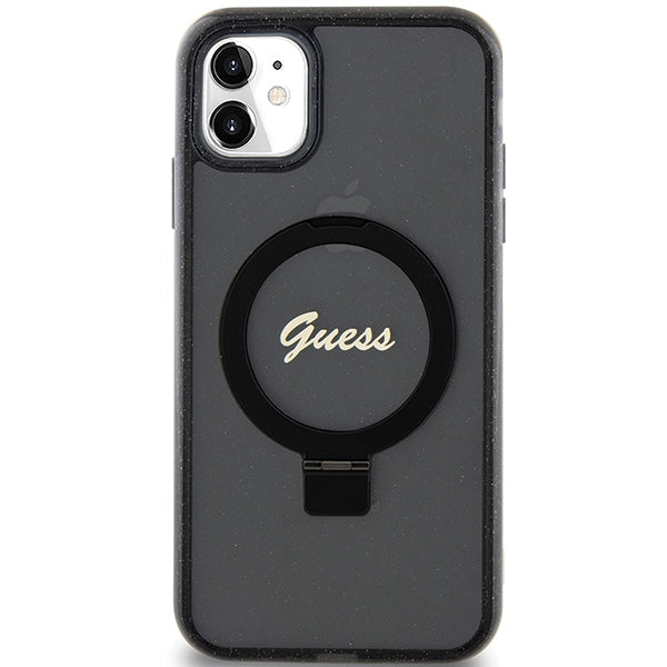 Guess Ring Stand Script Glitter MagSafe case for iPhone 11 / Xr - black