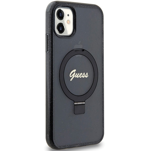 Guess Ring Stand Script Glitter MagSafe case for iPhone 11 / Xr - black