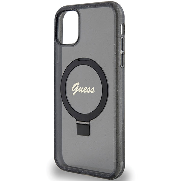 Guess Ring Stand Script Glitter MagSafe case for iPhone 11 / Xr - black