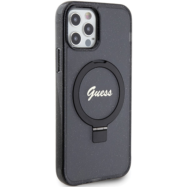 Guess Ring Stand Script Glitter MagSafe case for iPhone 12/12 Pro - black