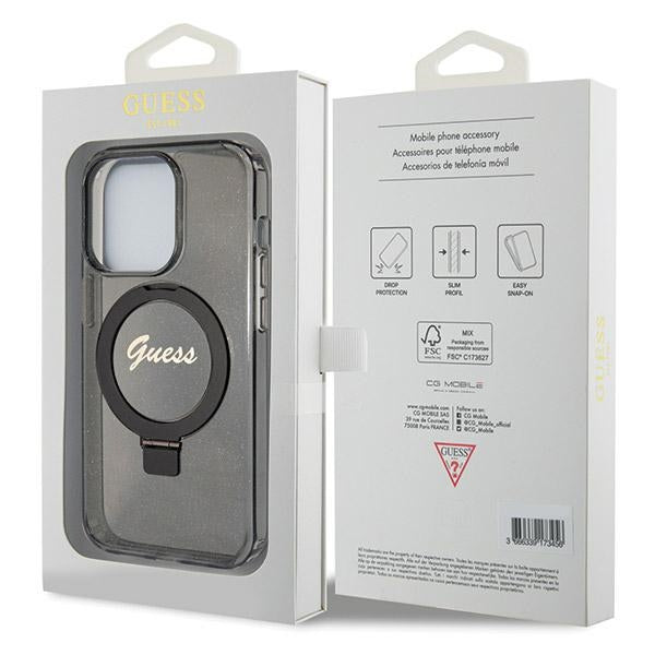 Guess Ring Stand Script Glitter MagSafe case for iPhone 13 Pro / 13 - black