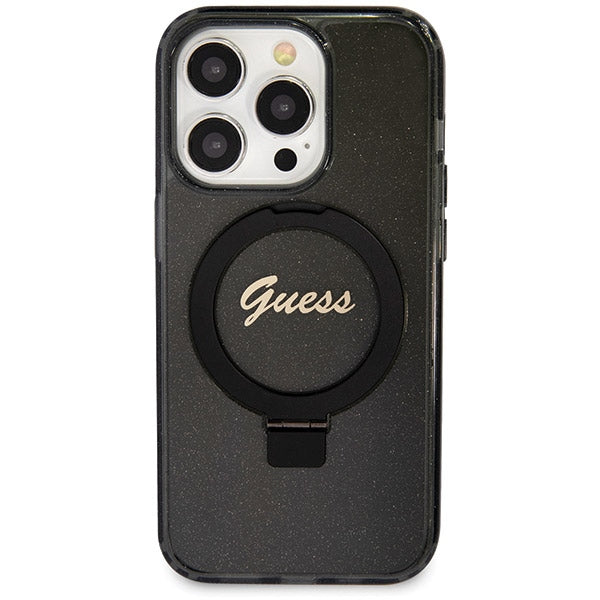 Guess Ring Stand Script Glitter MagSafe case for iPhone 13 Pro / 13 - black