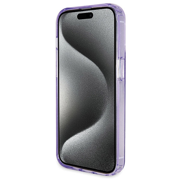Guess Ring Stand Script Glitter MagSafe case for iPhone 14 Pro - purple