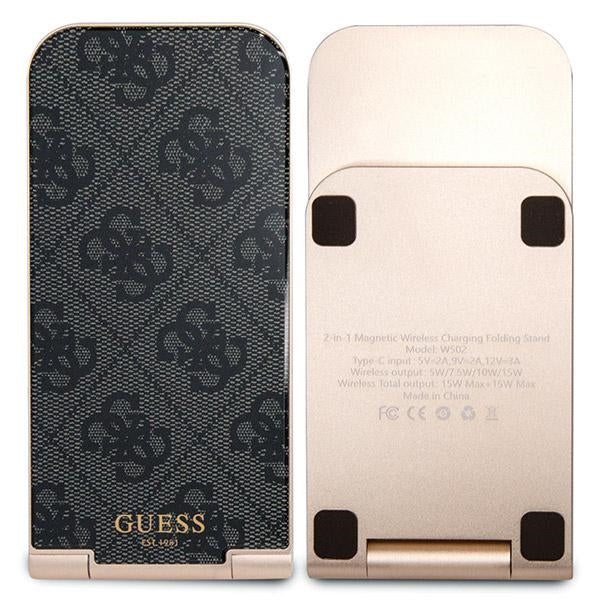 Guess 4G Pattern MagSafe foldable 2in1 15W inductive charger - black