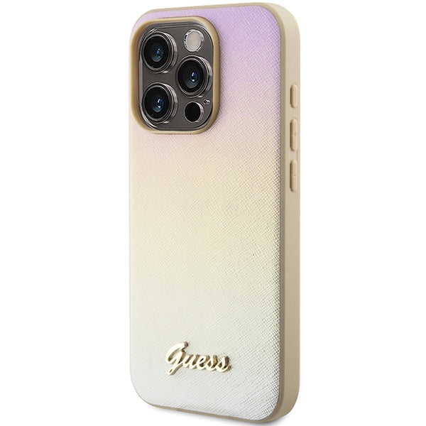 Guess Saffiano Iridescent Script case for iPhone 14 Pro - gold