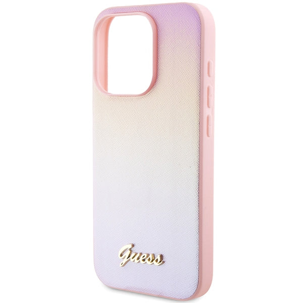 Guess Saffiano Iridescent Script case for iPhone 14 Pro - pink