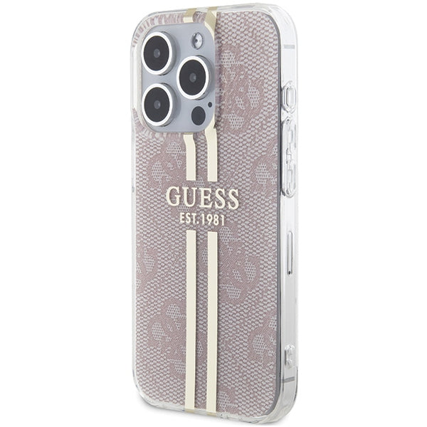 Guess IML 4G Gold Stripe case for iPhone 14 Pro Max - pink