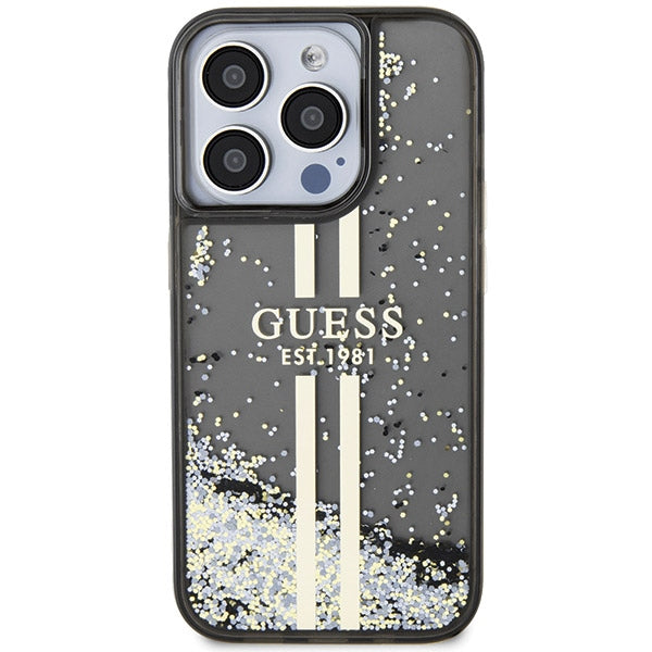 Guess Liquid Glitter Gold Stripes case for iPhone 15 Pro - black