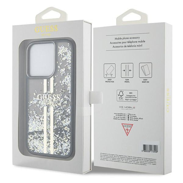 Guess Liquid Glitter Gold Stripes case for iPhone 15 Pro - black
