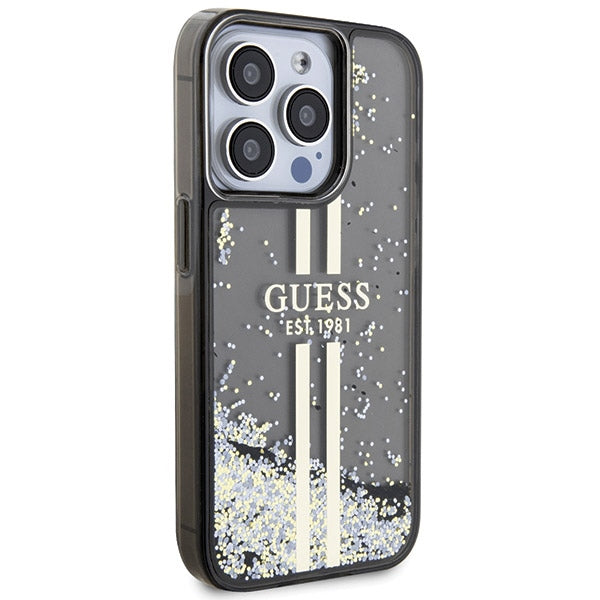 Guess Liquid Glitter Gold Stripes case for iPhone 15 Pro - black