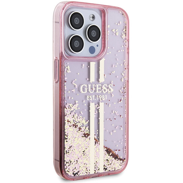 Guess Liquid Glitter Gold Stripes case for iPhone 15 Pro - pink