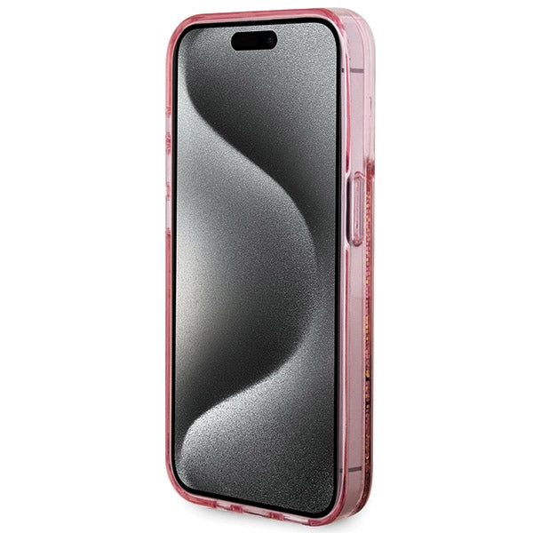 Guess Liquid Glitter Gold Stripes case for iPhone 15 Pro - pink