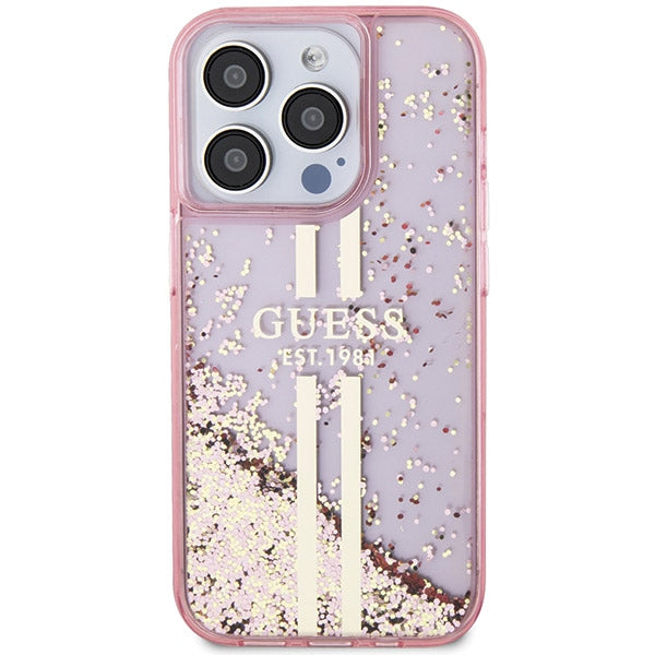 Guess Liquid Glitter Gold Stripes case for iPhone 15 Pro - pink