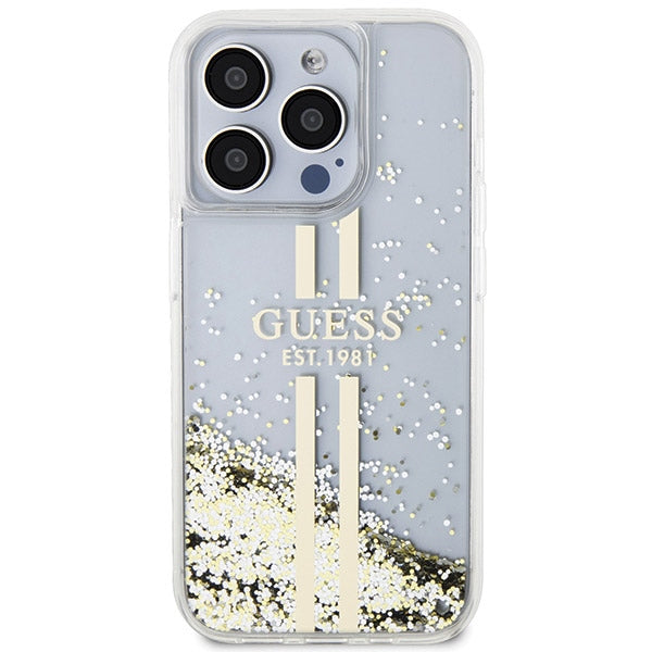 Guess Liquid Glitter Gold Stripes case for iPhone 15 Pro - transparent