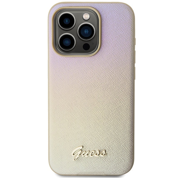 Guess Saffiano Iridescent Script case for iPhone 15 Pro - gold