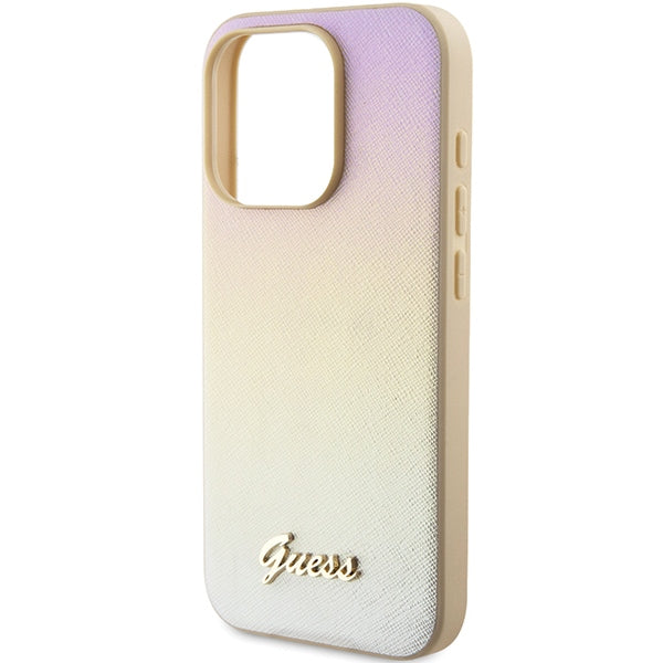 Guess Saffiano Iridescent Script case for iPhone 15 Pro - gold