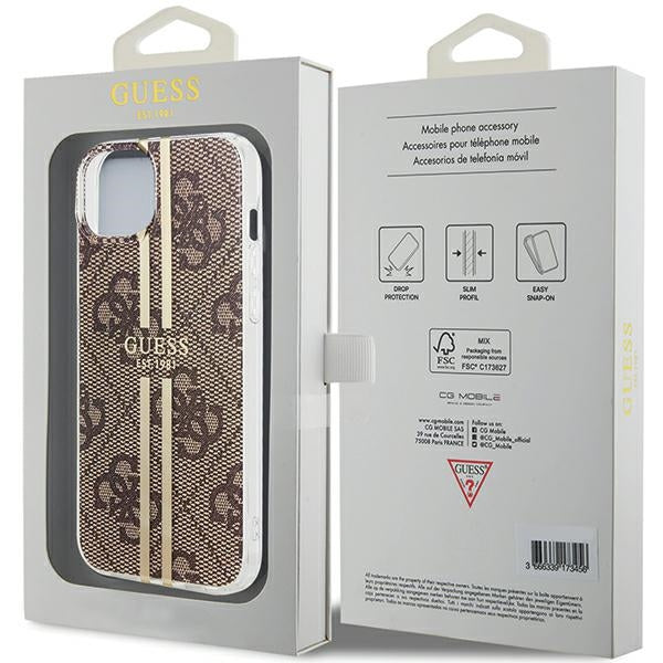 Guess IML 4G Gold Stripe case for iPhone 15 Plus / 14 Plus - brown