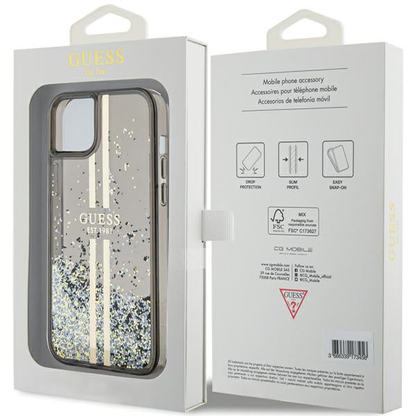 Guess Liquid Glitter Gold Stripes case for iPhone 15 Plus / 14 Plus - black