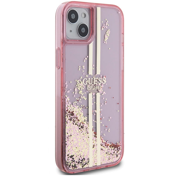 Guess Liquid Glitter Gold Stripes case for iPhone 15 Plus / 14 Plus - pink
