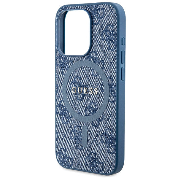 Guess 4G Collection Leather Metal Logo MagSafe Case for iPhone 14 Pro - Blue